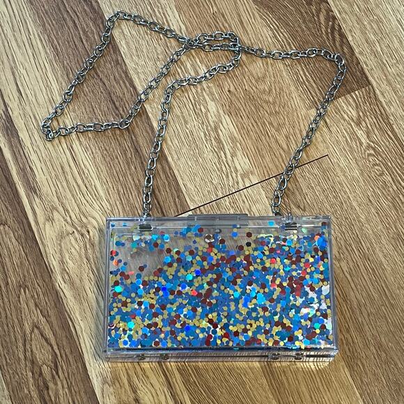 Acrylic Confetti Glitter Hard Clutch Purse Handbag chain strap clear rainbow y2k - Picture 4 of 14